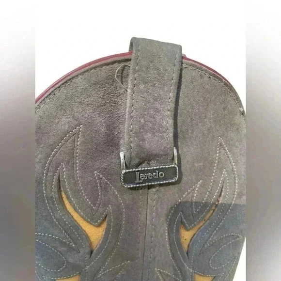 Laredo women’s suede heel gray with mustard yellow inlays accent sz 7 vintage - Picture 3 of 11
